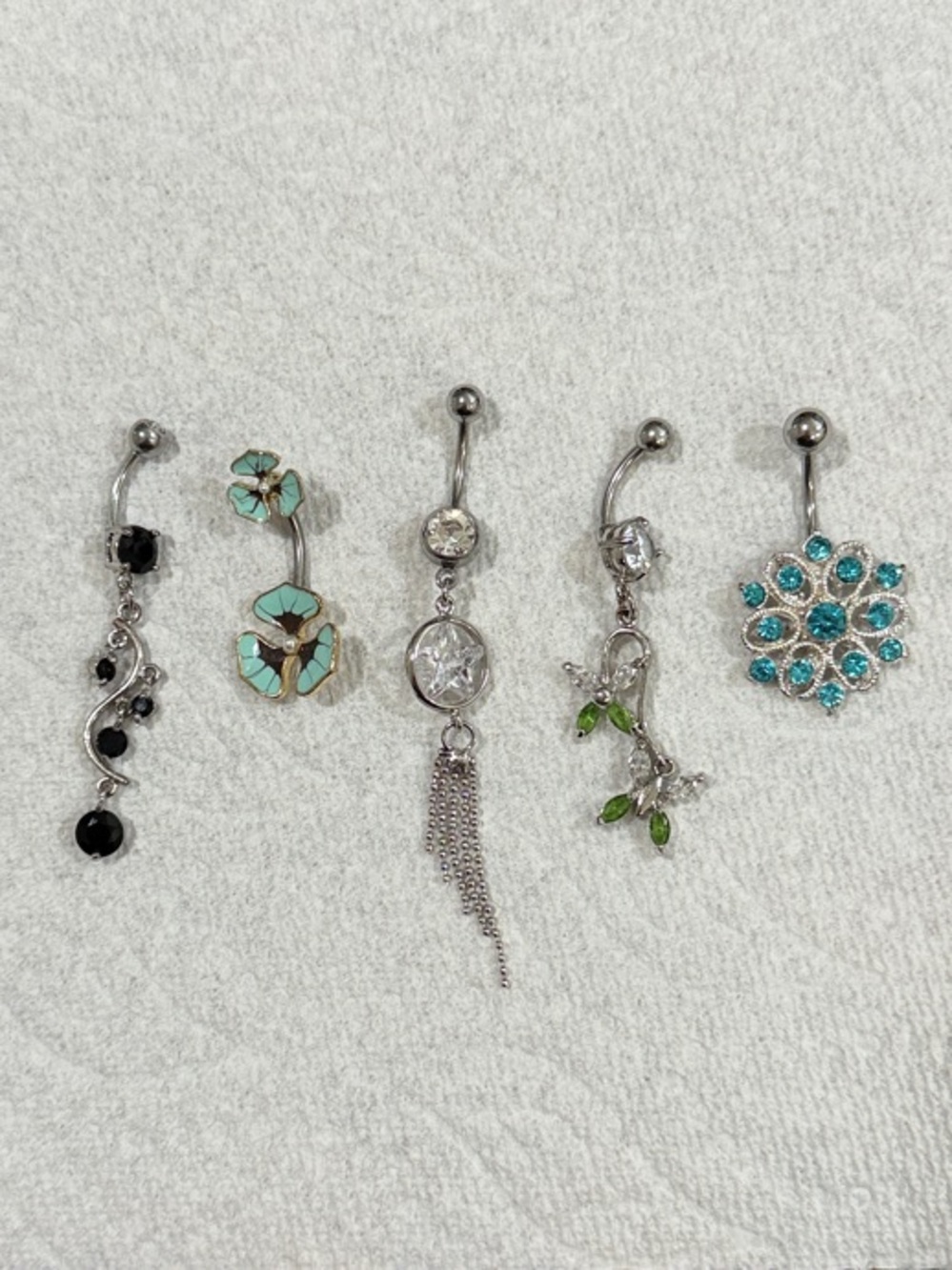 Sterling Silver Turquoise Floral Belly Button Ring - Turquoise